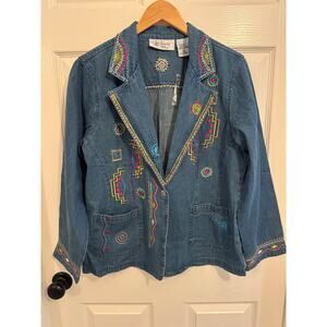 Two Twenty Blair Collection Women’s Boho Denim Embroidered Jacket Size Med NWOT